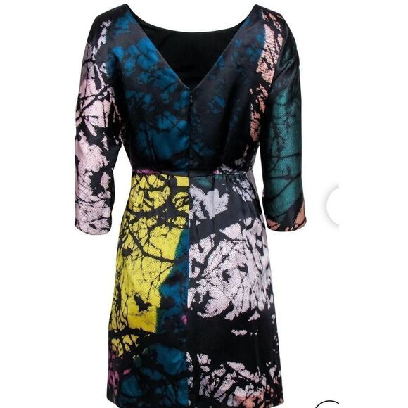 Tibi - Black Silk Sheath Dress w/ Multicolored Graphic Print - Picture 2 of 7